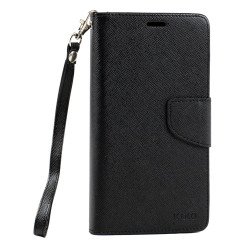 Samsung Galaxy Note 4 Diary Flip Leather Wallet Case w Stand and Strap (Black Black)